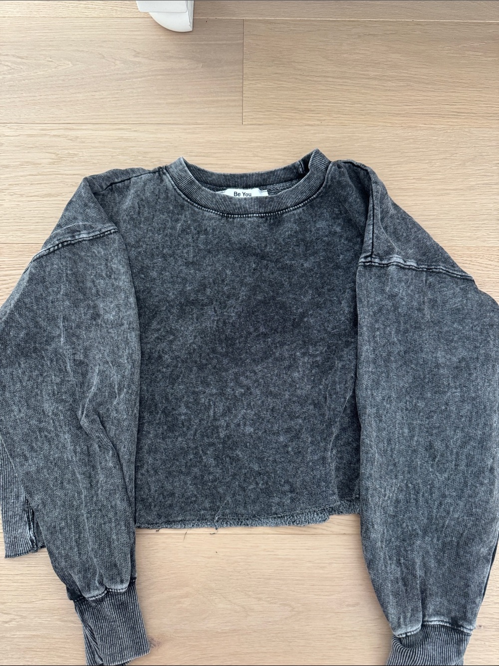Washed Black Cropped Crewneck Sweater